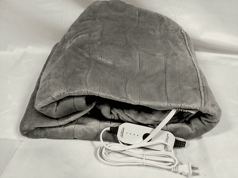 Sunbeam, Velvet Plush Electric Heated Throw Blanket, Gray Dutch Goat