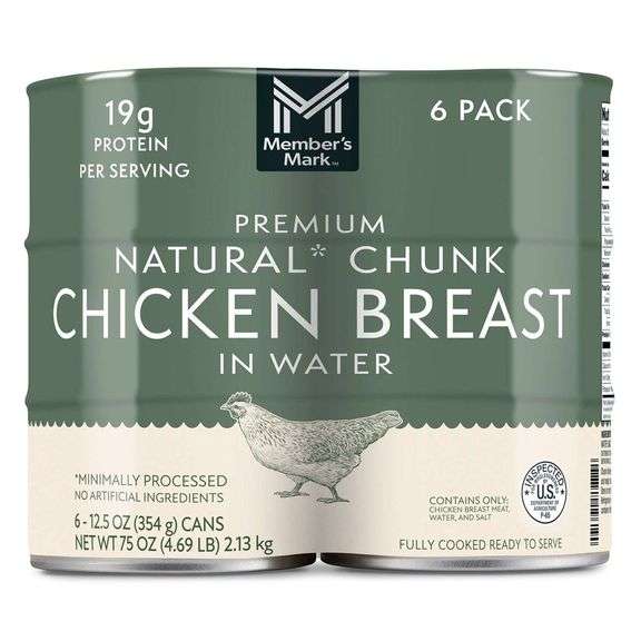 Member's Mark Premium Natural Chunk Chicken Breast in Water – 12.5oz ea. 6 Cans