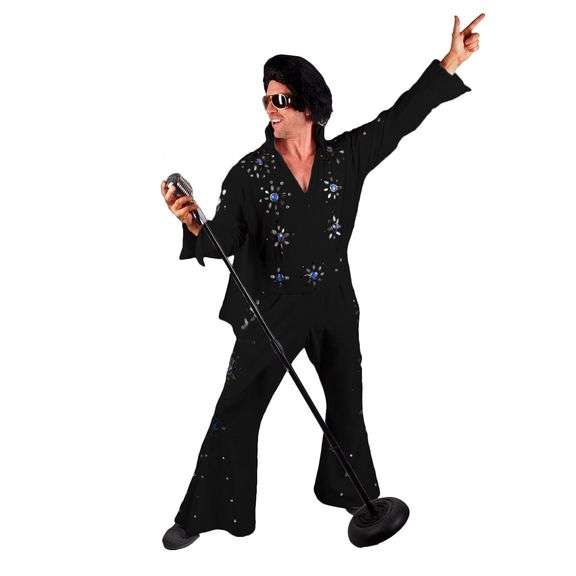 Western Fashion Rock 'N' Roll Elvis Jeweled Jumpsuit Cape Costume – Black Size S