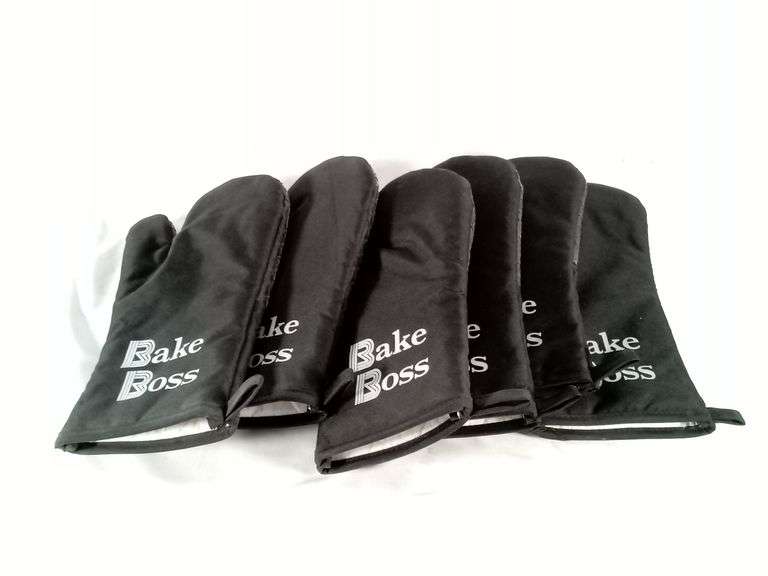 Lot of 6 Bake Boss Oven Mitts and Pot Holders – Black