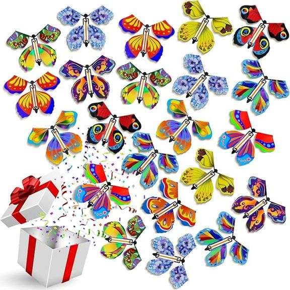 Assortment of 170 Magic Flying Butterfly Rubber Band Powered Wind Up Butterflies