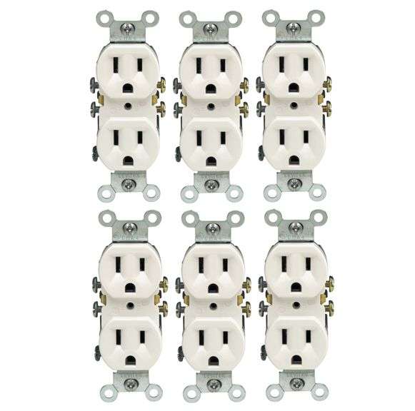 Leviton Duplex Receptacle White 15 Amp 125 Volt 5320-ICP - 6pack