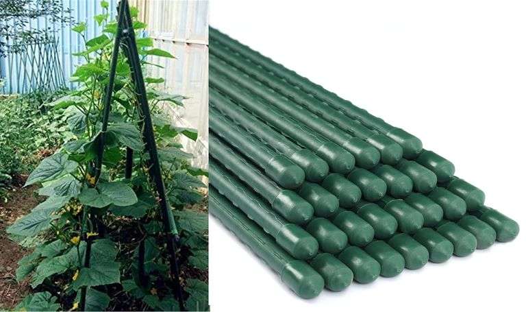 Plastic Coated Steel Garden Stakes – Green 82.6"L 25-Pcs