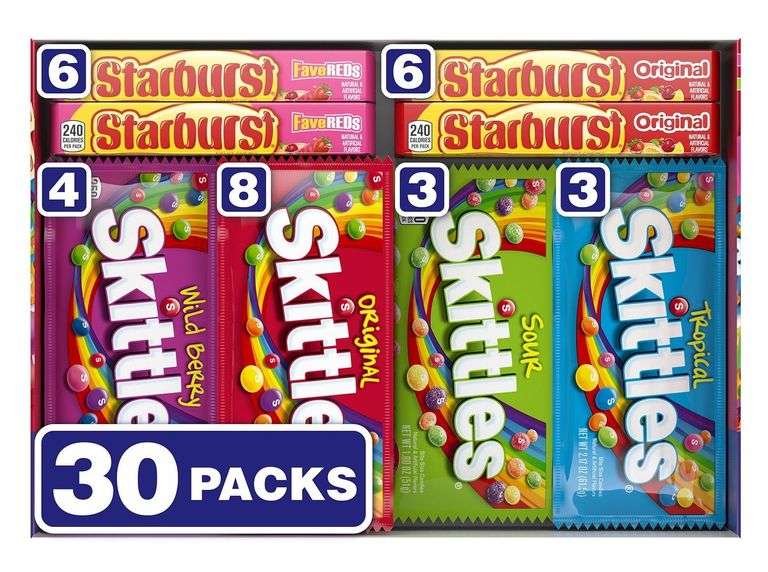 Skittles & Starburst Chewy Candy Variety Pack β 62.79 oz 30 Count