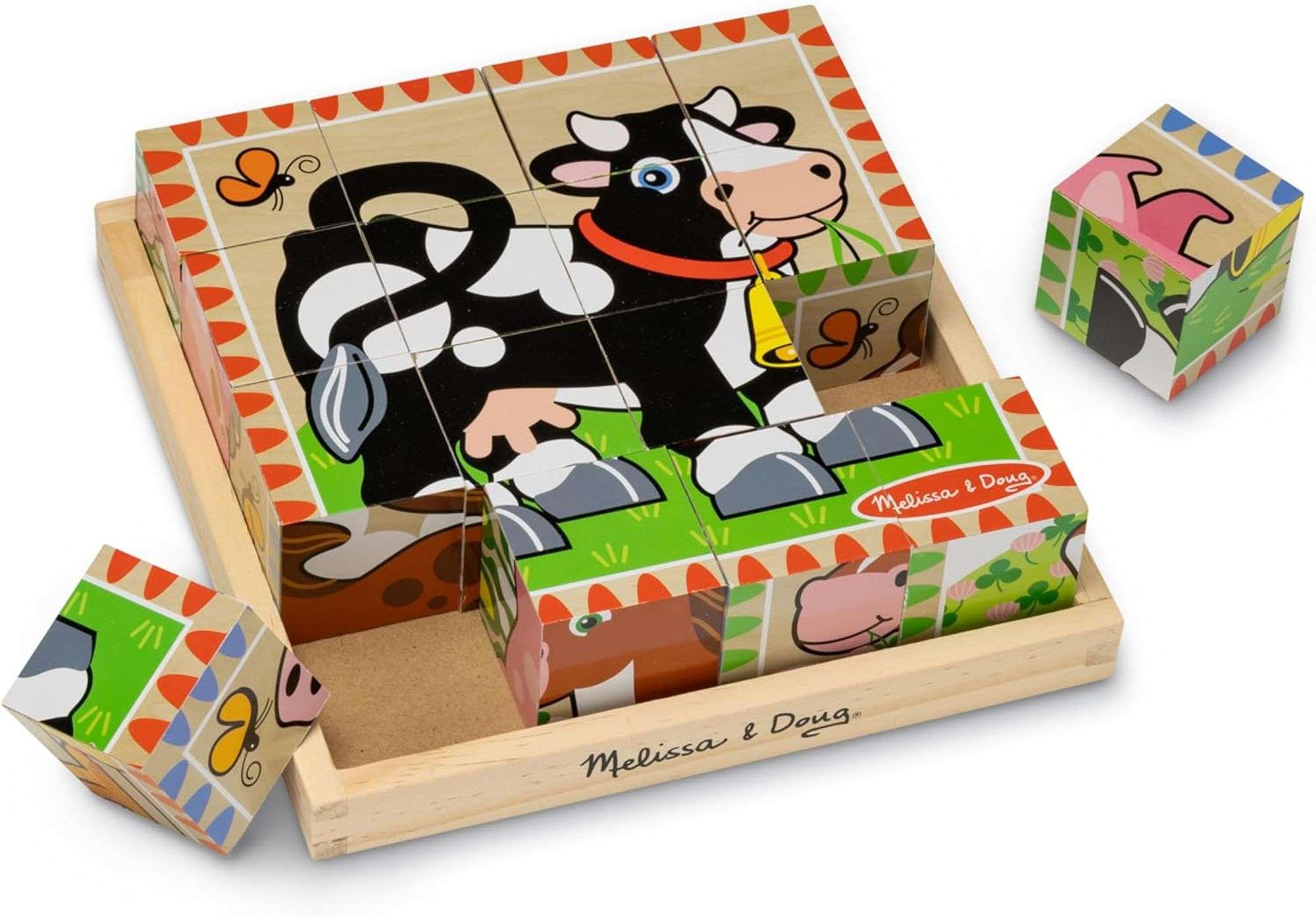 Melissa & Doug Farm Wooden Cube Puzzle with Storage Tray – 16
