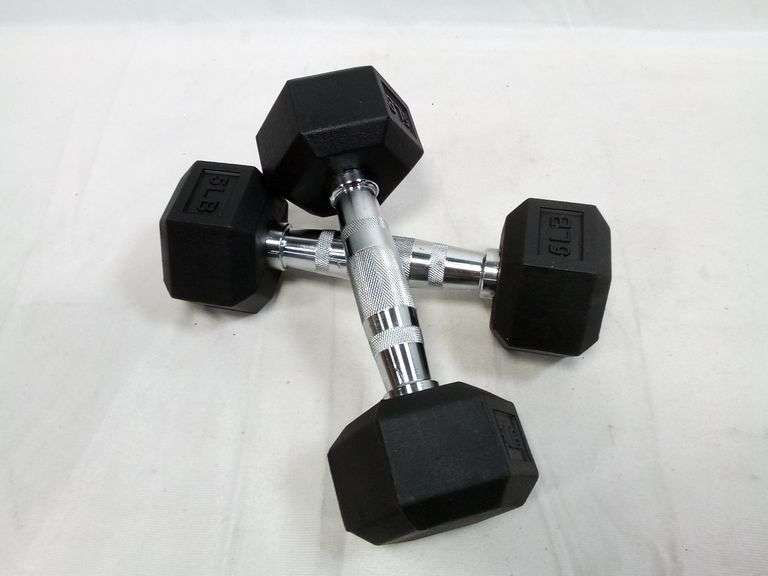 Lot of 2 Rubber Hex Dumbbell – Black 5lb each