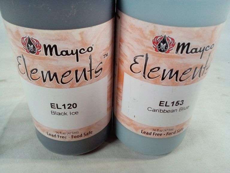 Assortment of 2 Mayco Elements Glazes – 16 fl oz each - Black Ice & Caribbean Blue