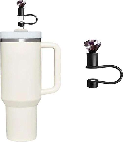 SiliFine, 6 Piece Diamond Straw Toppers, Black/White