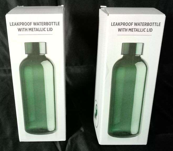 Lot Of 2 Biotrial, Leakproof Water Bottle With Metallic Lid, Green, 3" W