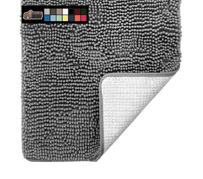 Gorilla Grip Chenille Bath Rug – Gray 24" x 17"