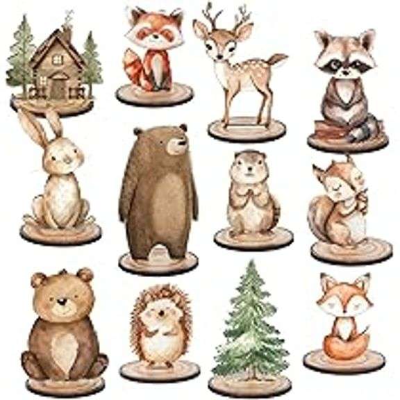FYSUIMU, 12 Pcs Woodland Animal Table Signs