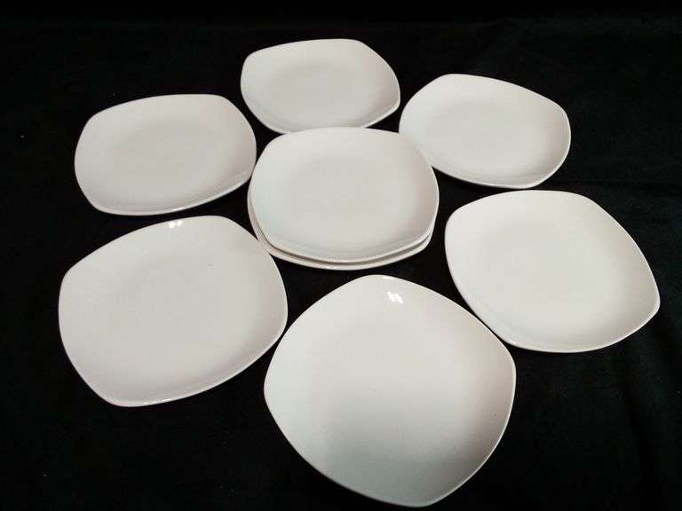 Set of 8 Food Network Square Dinner Plates – White Ceramic