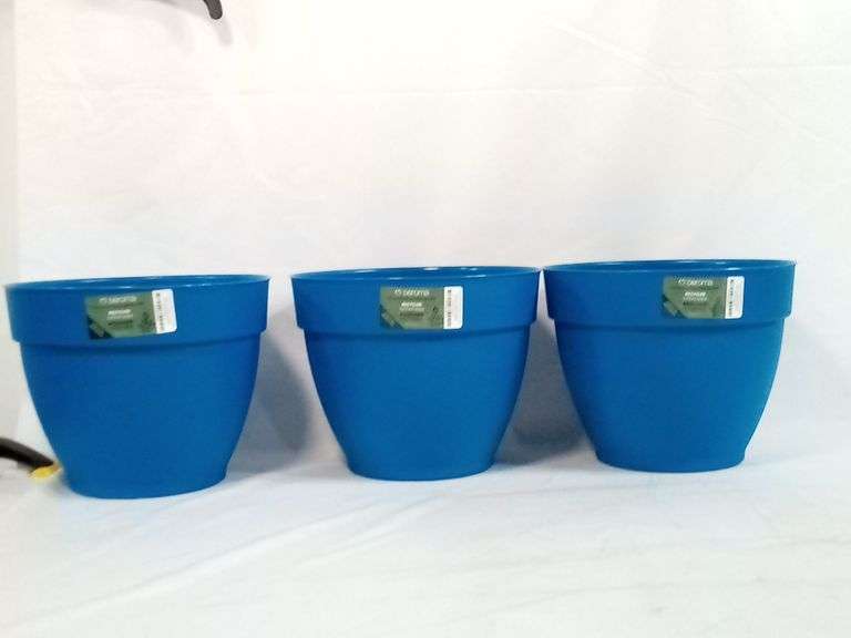 Lot Of 3 Deroma, Recycled Jacinto Planter, Blue, 10"