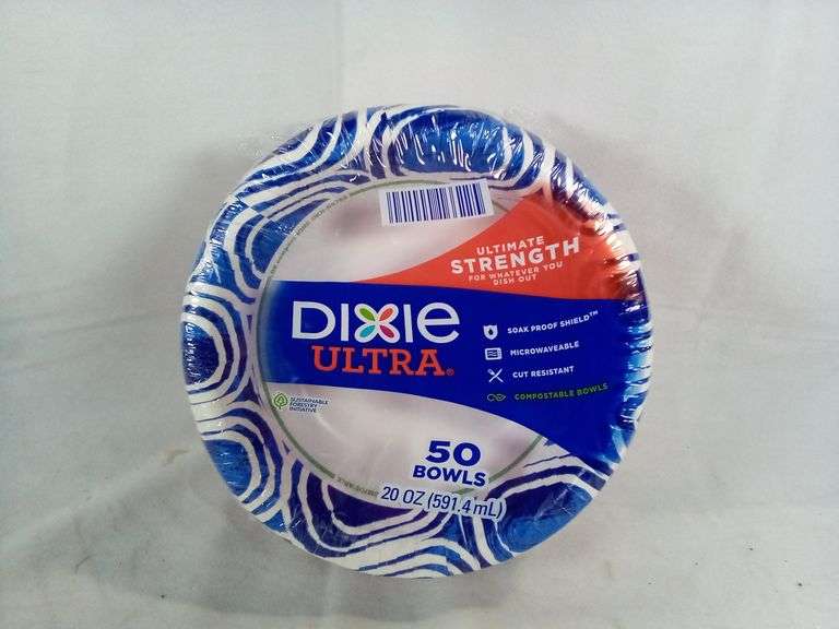 Dixie Ultra Compostable Bowls – White/Blue 20 oz 50 Count
