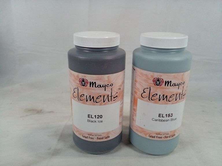 Assortment of 2 Mayco Elements Glazes – 16 fl oz each - Black Ice & Caribbean Blue