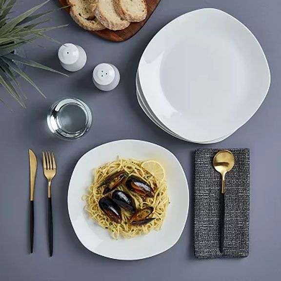 Set of 8 Food Network Square Dinner Plates – White Ceramic