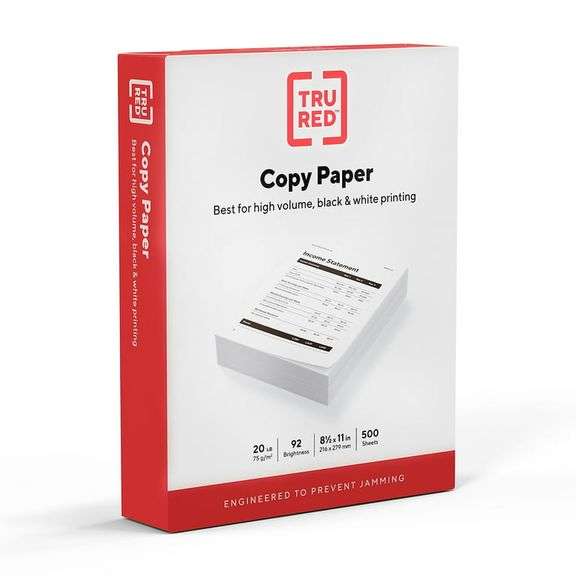 Lot Of 2 TRU RED, Copy Paper, 92 Brightness, 8.5" x 11", 320 Oz, 500 Sheets