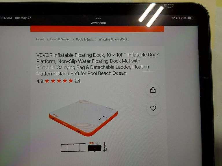 Vevor Inflatable Floating Dock Platform – White/Orange 10 x 10ft (carrying bag & pump not included)