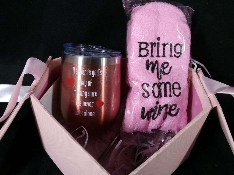 Heart Surprise Gift Box For Women - Tumbler & Socks "Bring Me Some Wine"
