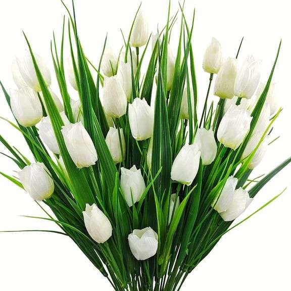 Artificial Tulips Flower Home Decor – White 6 Total Pieces
