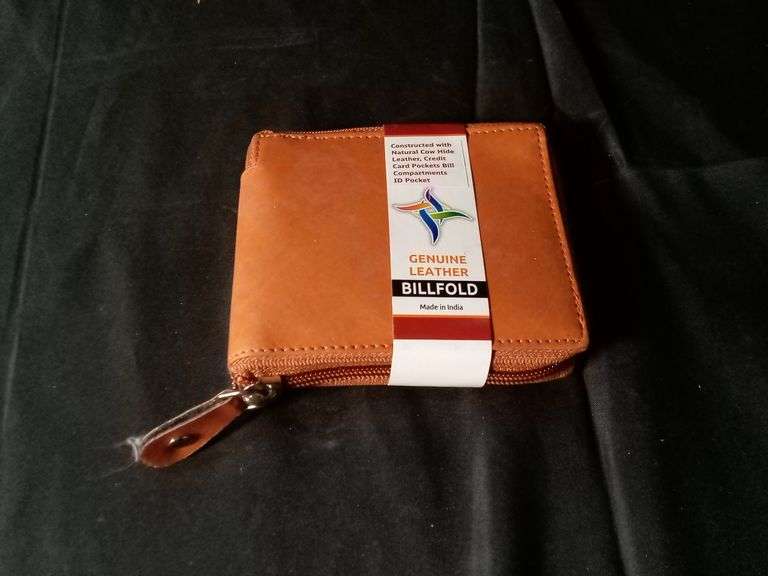Billfold Natural Cow Hide Genuine Leather Card Holder Zipper Wallet