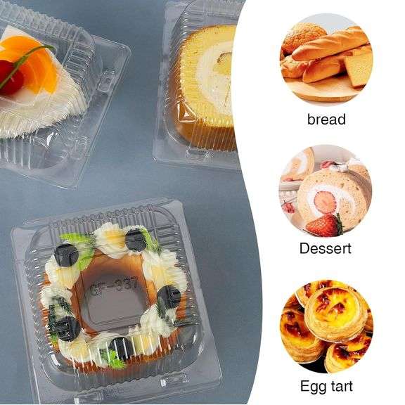 50 Pack 4 x 4 Inch Clamshell Takeout Clear Hinged Plastic Containers