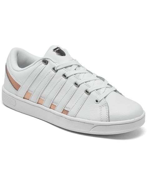 K-Swiss, Ramli Court Women's Leather Iridescent Athletic Sneakers, White, Size 7