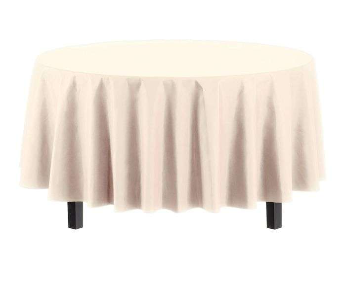 Premium Plastic Tablecloth 84" Round Plastic Table Cover – Ivory 6 Count