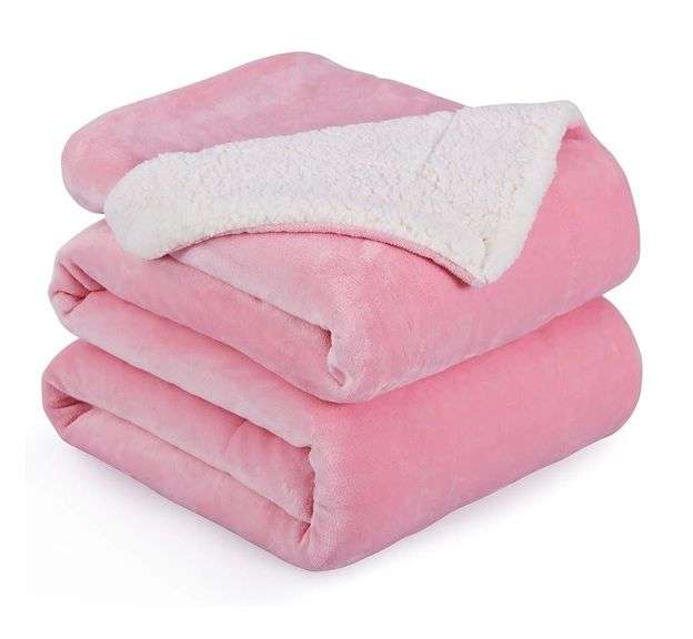 Nanpiper Flannel Reversible Sherpa Throw Blanket – Pink Queen 90" x 90"