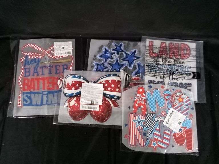 Assortment of 5 Patriotic Decals Heat Transfers for T-Shirt & Fabrics
