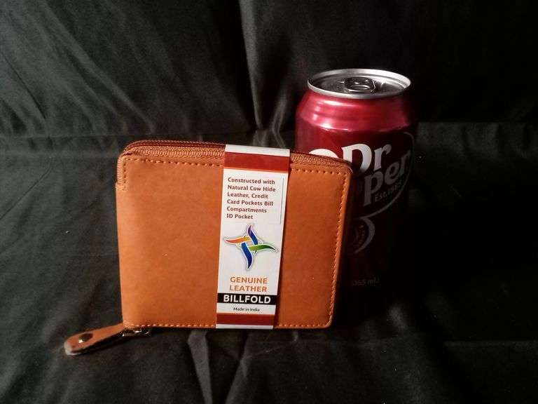 Billfold Natural Cow Hide Genuine Leather Card Holder Zipper Wallet