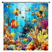 Ocean Shower Curtain Tropical Coral Fish And Sailboat Design, 70" x 70"