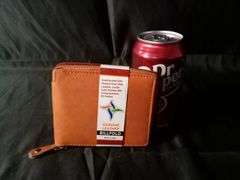 Billfold Natural Cow Hide Genuine Leather Card Holder Zipper Wallet