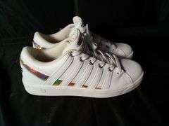 K-Swiss, Ramli Court Women's Leather Iridescent Athletic Sneakers, White, Size 7