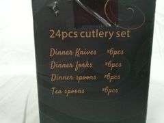Plastic Handle Stainless Steel Spoon Fork & Knife Cutlery Set – Gold/Pink 24 Pcs