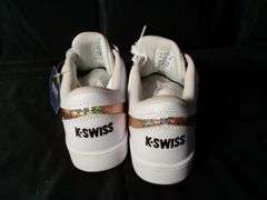 K-Swiss, Ramli Court Women's Leather Iridescent Athletic Sneakers, White, Size 7