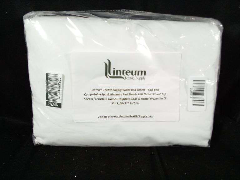 Linteum Textile Supply White Bed Sheets – 66" x 115" 250TC 3 Count