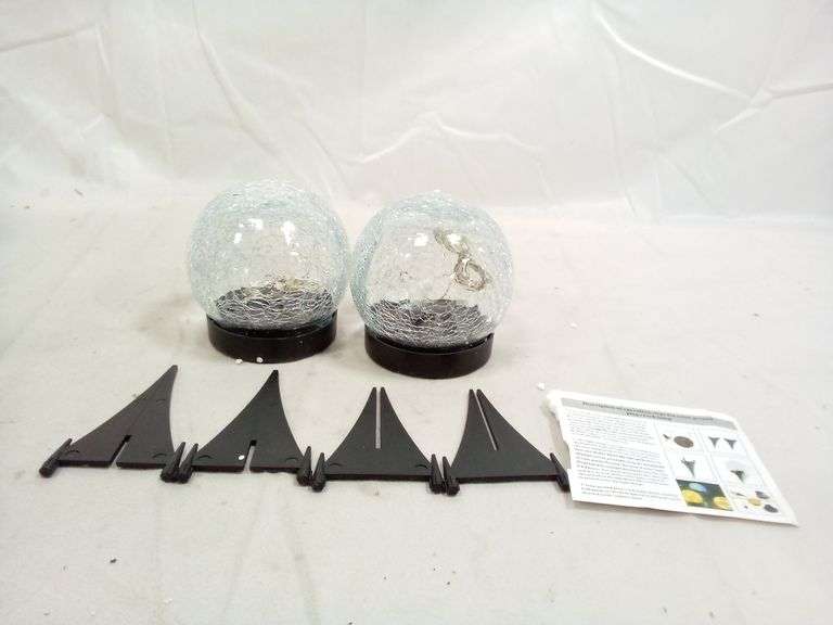 Waterproof Solar Crackle Glass Ball Light Ground Spike Lamp – 2 Count