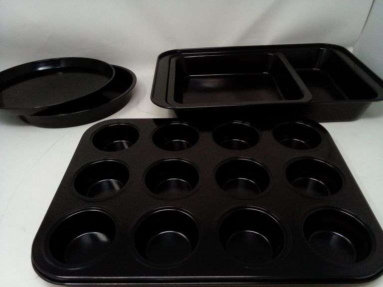 Non-Stick Stainless Steel Bakeware Set – Black 6 Count