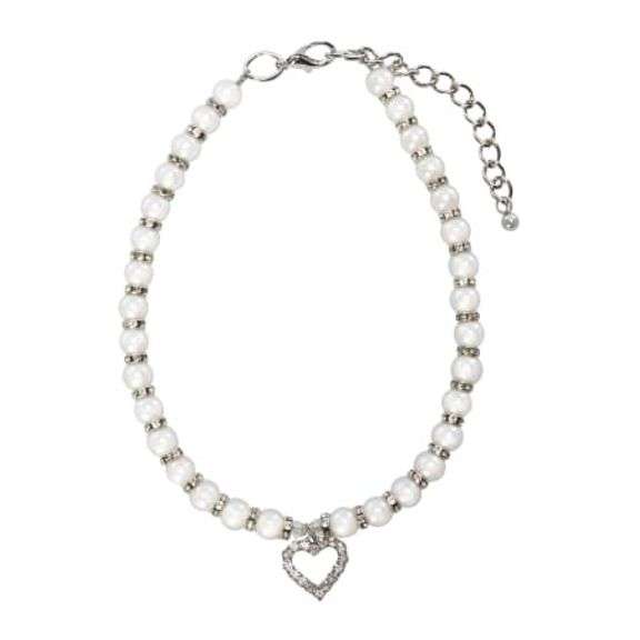 Pawsitively Fun Pearl & Heart-Charm Pet Jewelry – Size: Large 6.5" x 6.25"