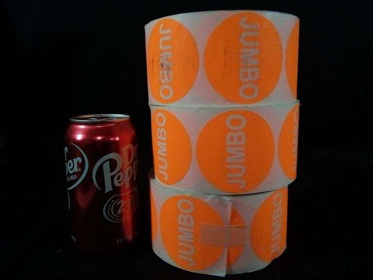 Lot of 3 Jumbo Label Stickers Roll – Round Orange