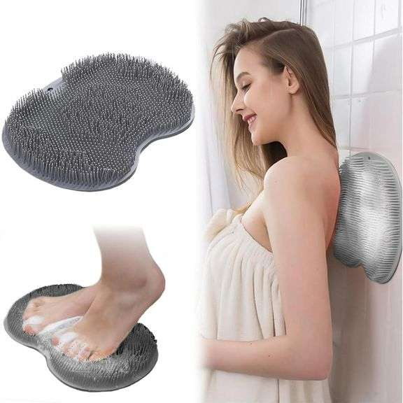 Lot of 2 Wall Mounted Silicone Shower Back & Foot Scrubber with Suction Cups