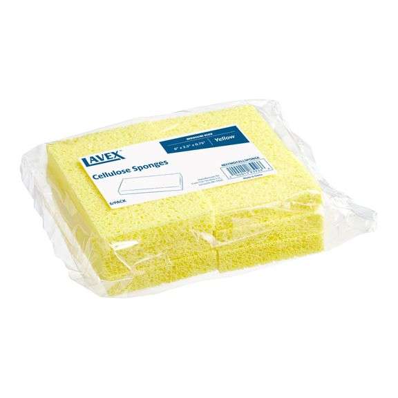 Lavex Janitorial, Cellulose Yellow Sponge, Medium Size, 6"x3.5"x0.75", Pack Of 6