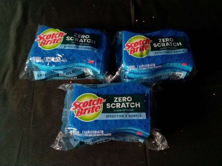 Lot of 3 3M Scotch-Brite Zero Scratch Scrub Sponges – Blue 3-Count ea.