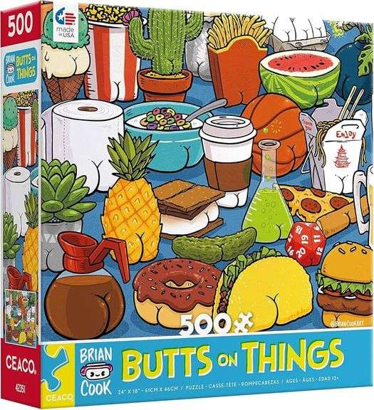 Brian Cook, Butts On Things Jigsaw Puzzle, 24" x 18", 500 Pieces