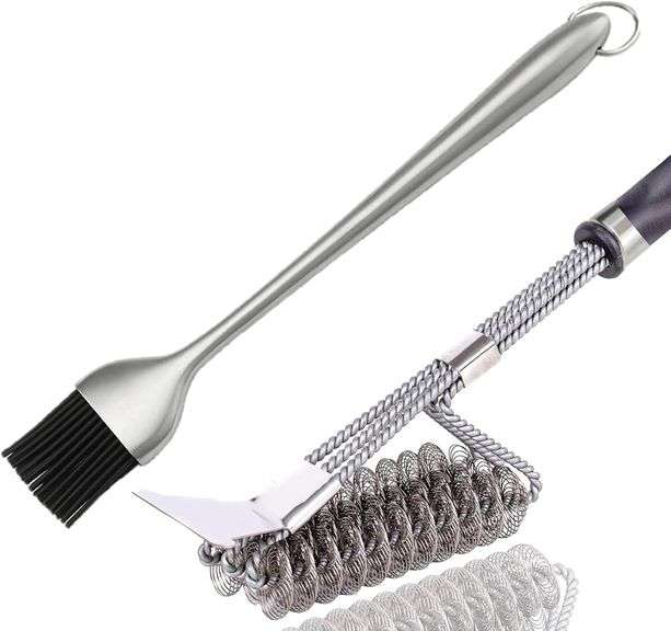 BBQ Grill Set - 18" Grill Cleaning Brush and 15" Marinade Basting Brush