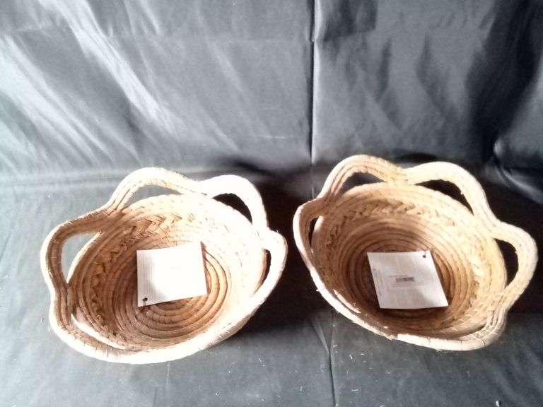 Lot of 2 Un Pueblo Handmade Pine Needle & Nickel Savannah Flower Basket – 11"D
