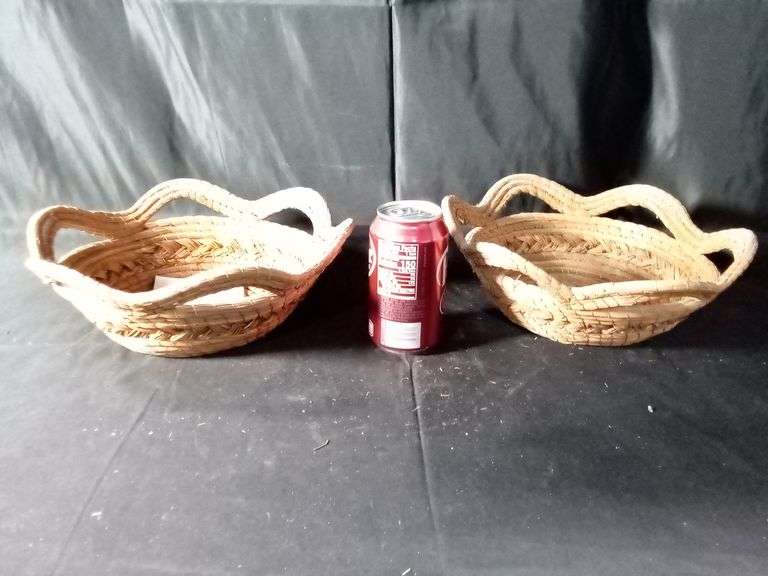 Lot of 2 Un Pueblo Handmade Pine Needle & Nickel Savannah Flower Basket – 11"D
