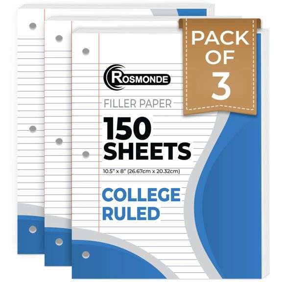 Rosmonde, College Ruled Filler Paper, 10.5" x 8", 150 Sheets, 3 Pack