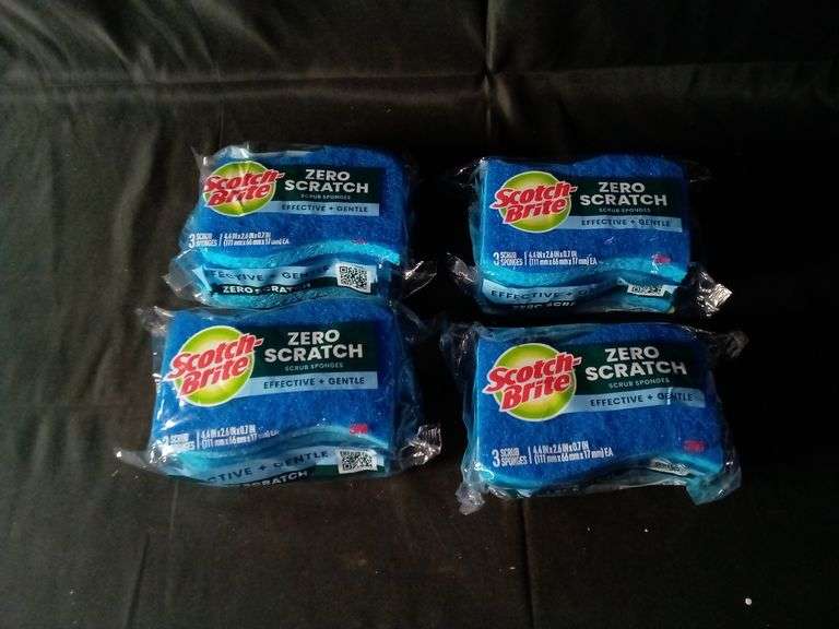 Lot of 4 3M Scotch-Brite Zero Scratch Scrub Sponges – Blue 3-Count ea.